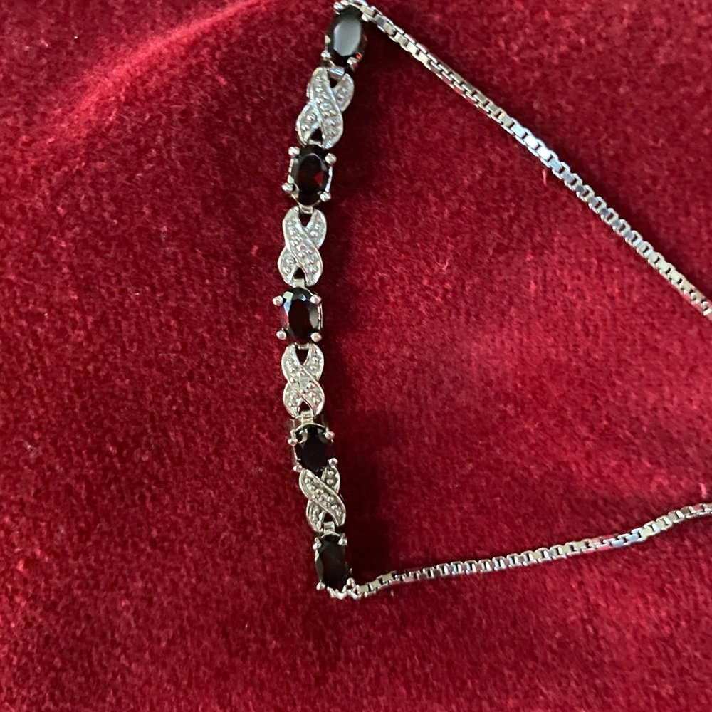 Genuine Boho Garnet and rhodium over silver adjustable bracelet